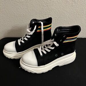 Black High-Top Sneakers with Rainbow Stripes